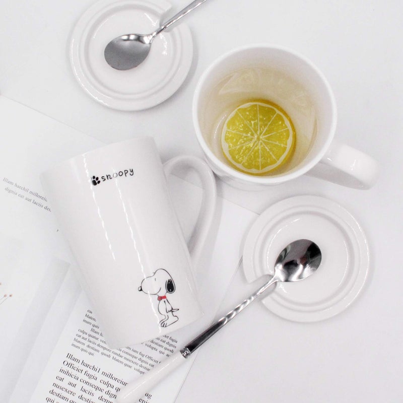 Finex Random Style White Ceramic Coffee Mug Water Cup Set with Lid and Spoon White Dog - Image 5